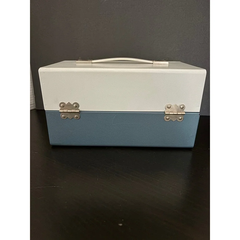 Smith-Victor Vintage Metal Storage Case Two-Tone Blue White Made in USA Retro
